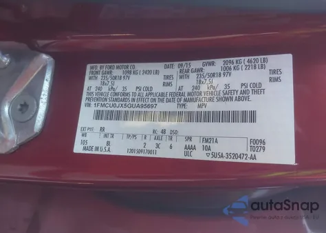 2016 Ford Escape Titanium из США, поврежденный, VIN 1FMCU0JX5GUA95697